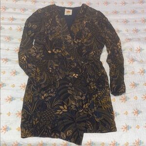 FARM Rio Long Sleeve Dress - Black and Gold